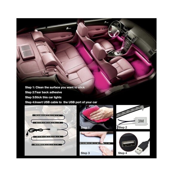 Daybetter Interior 2 Line LED Strip Lights USB Bluetooth Kit Remote Car Truck - Picture 6 of 9